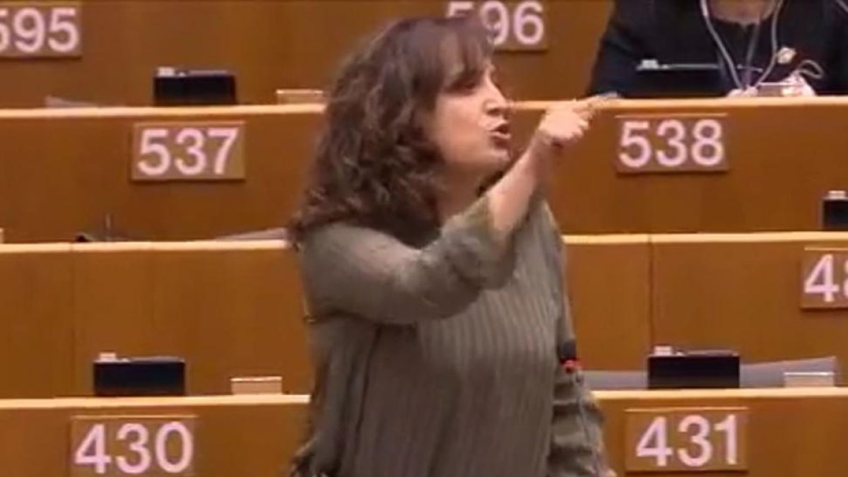 Iratxe García, ayer, en la réplica a Korwin.-E.M.