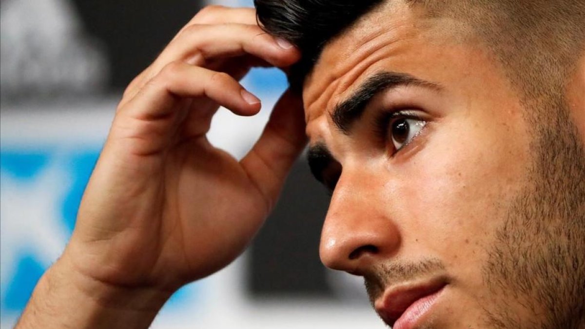Marco Asensio durante la rueda de prensa realizada en Krasnodar, Rusia-JAVIER ETXEZARRETA