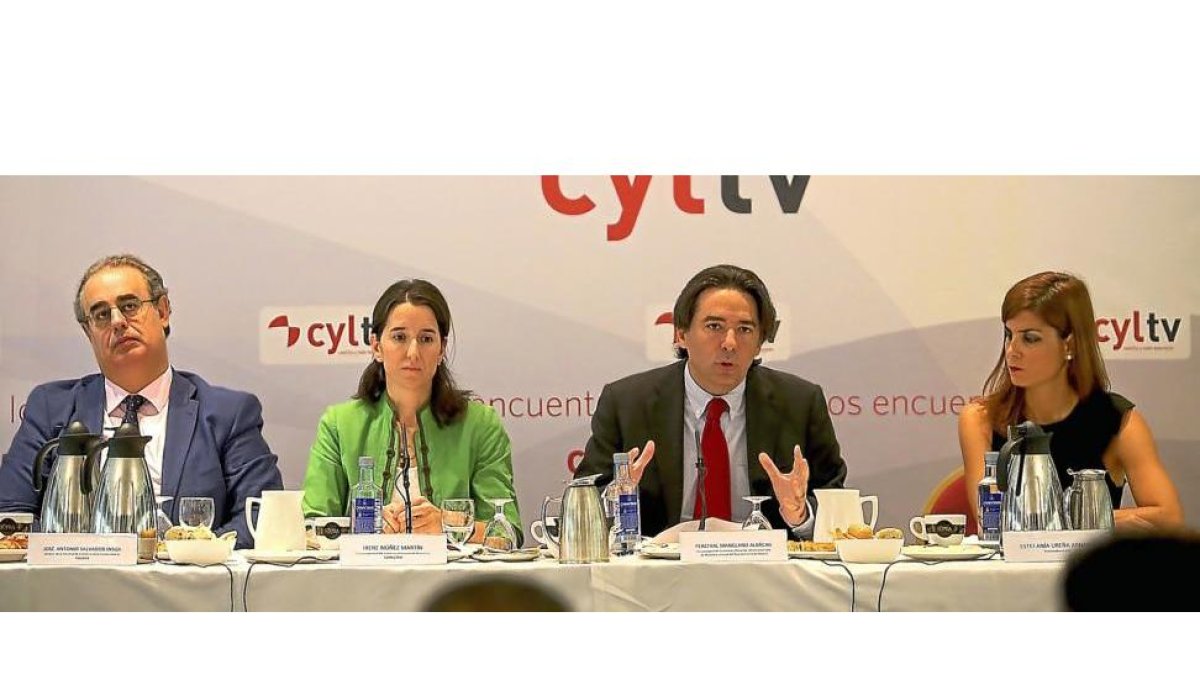 José Antonio Salvador (UVA), Irene Núñez (Junta), Percival Manglano (Ayuntamiento de Madrid) y la periodista de CyLTV, Estefanía Urueña.-ICAL