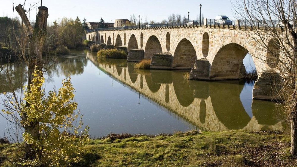 El Puente de Piedra de Zamora es uno de los cinco que atraviesan el río Duero a su paso por la capital zamorana. Durante siglos fue el único paso del río en la ciudad.-ICAL