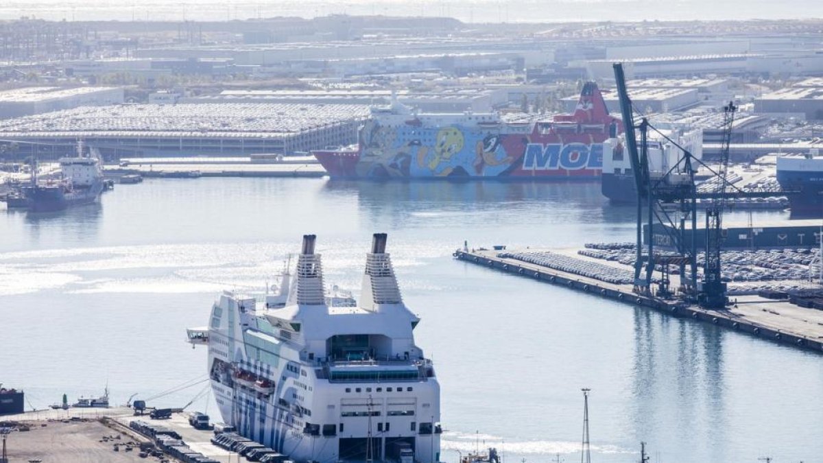 El Moby Dada, uno de los tres cruceros que han alojado policías en el puerto de Barcelona.-FERRAN NADEU