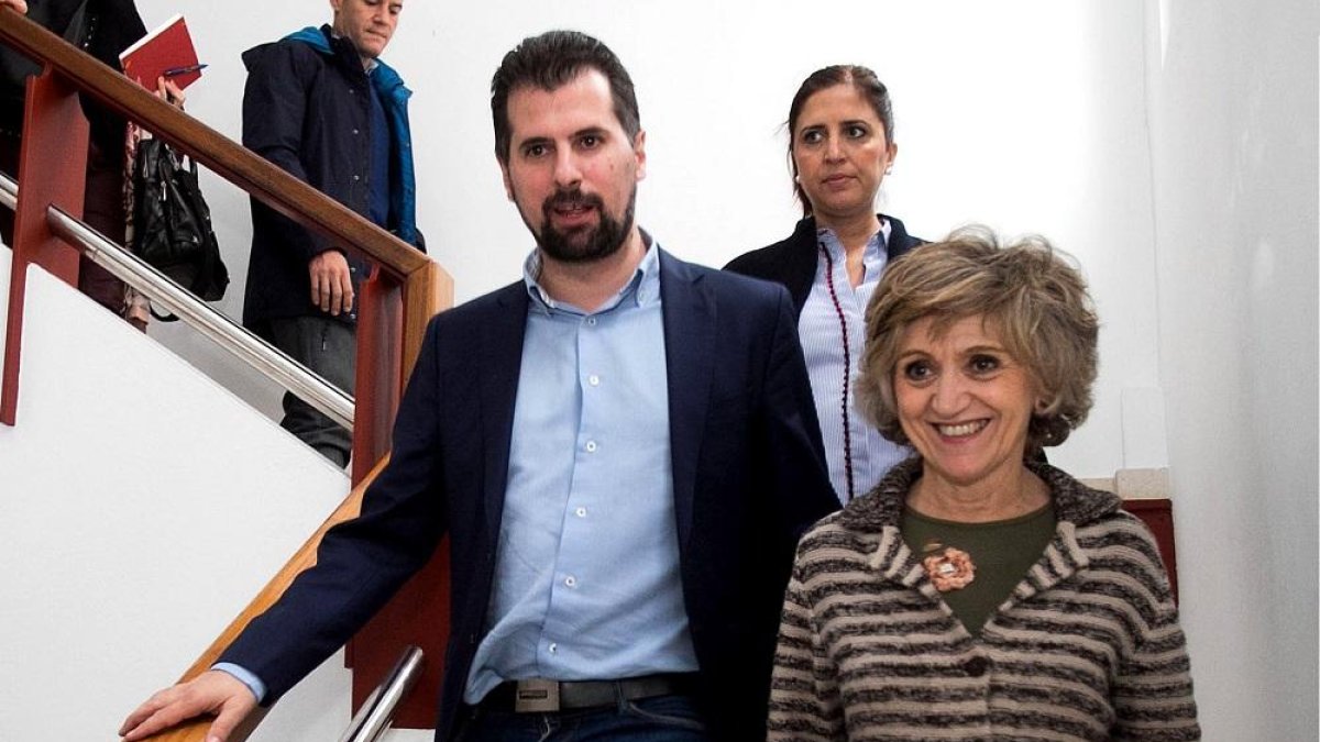 Luis Tudanca y María LuisaCarcedo, ayer en Aranda de Duero.-ICAL