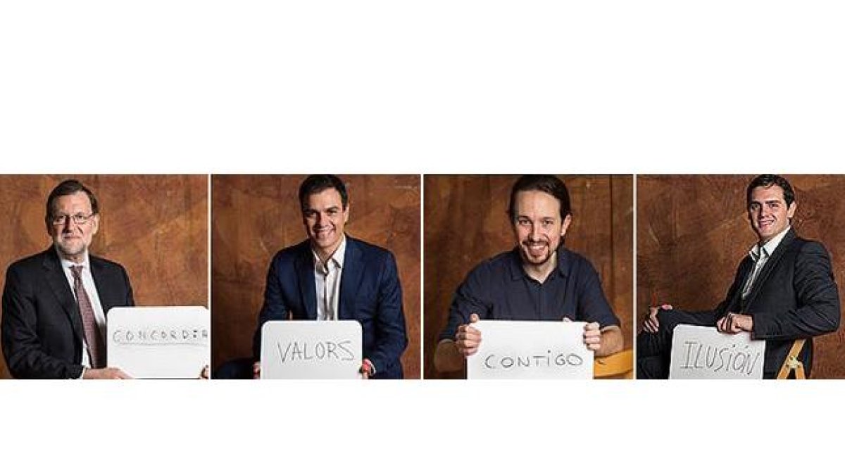 Mariano Rajoy, Pedro Sánchez, Pablo Iglesias y Albert Rivera posan para EL PERIÓDICO-JULIO CARBÓ
