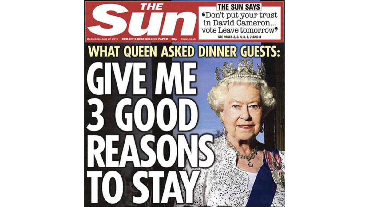 Portada del 'The sun' con la supuesta pregunta lanzada por Isabel II.-