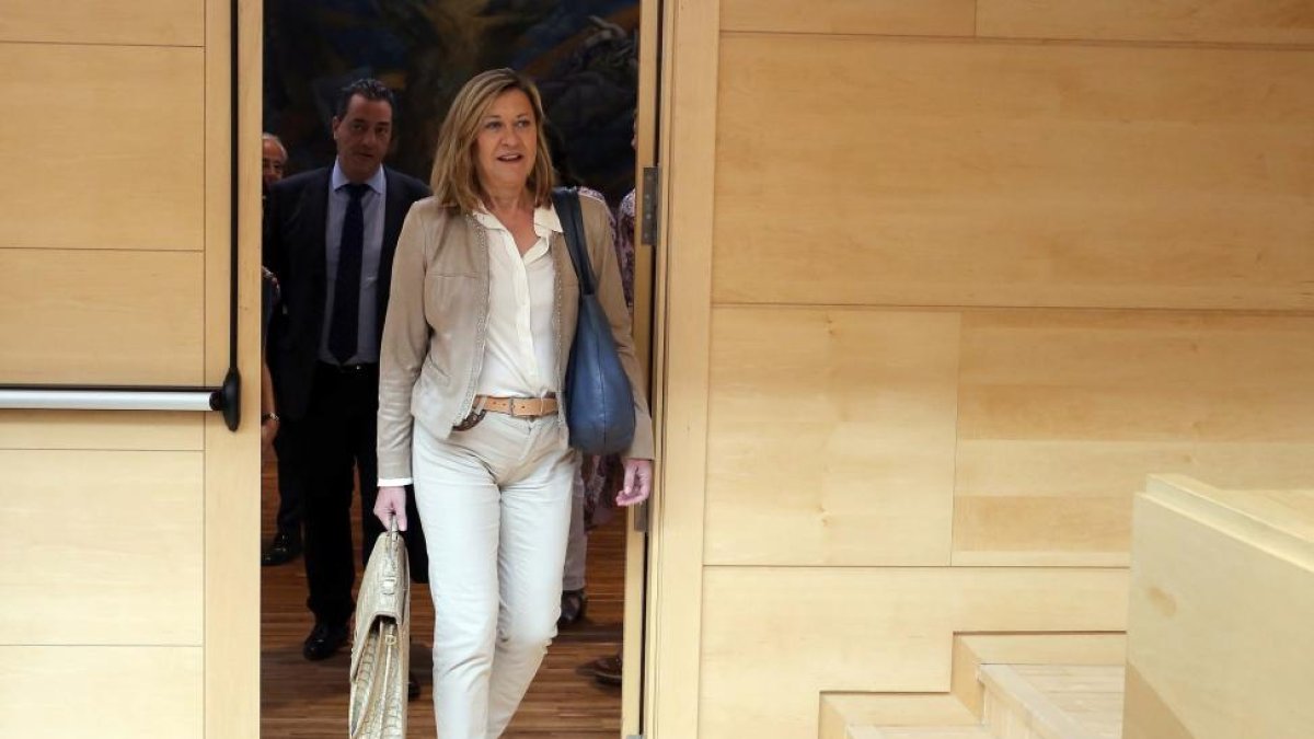 La consejera de Economía y Hacienda, Pilar del Olmo, comparece en la Comisión de Economía y Hacienda de las Cortes para informar sobre el grado de cumplimiento de los objetivos de la legislatura.-ICAL