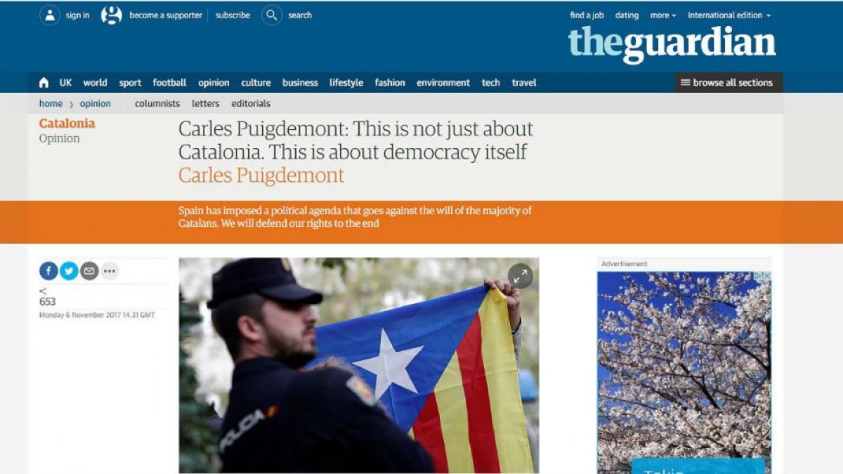 Artículo de Carles Puigdemont en The Guardian.-EL PERIÓDICO
