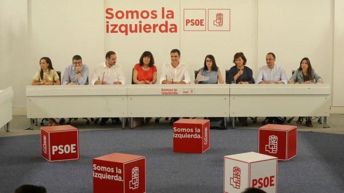 Reunión de la Ejecutiva del PSOE, este lunes en la sede del partido.-JUAN MANUEL PRATS