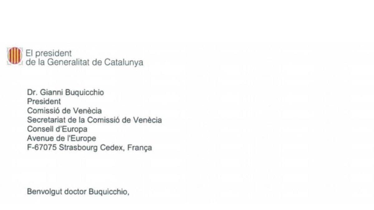 Extracto de la carta del 'president' Carles Puigdemont a la Comisión de Venecia.-