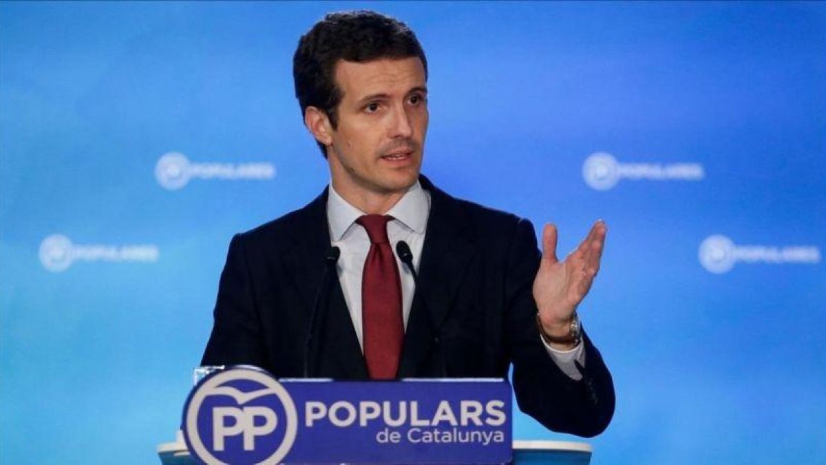 Pablo Casado, durante el comité ejecutivo nacional del PP celebrado en Barcelona.-AFP / PAU BARRENA