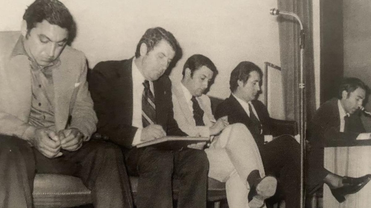 Teodoro Rodríguez, el segundo por la izquierda junto a Fidel Sanz, German Iglesias, Gonzalo Gonzalo y fernandez Cillerielo en 1978.