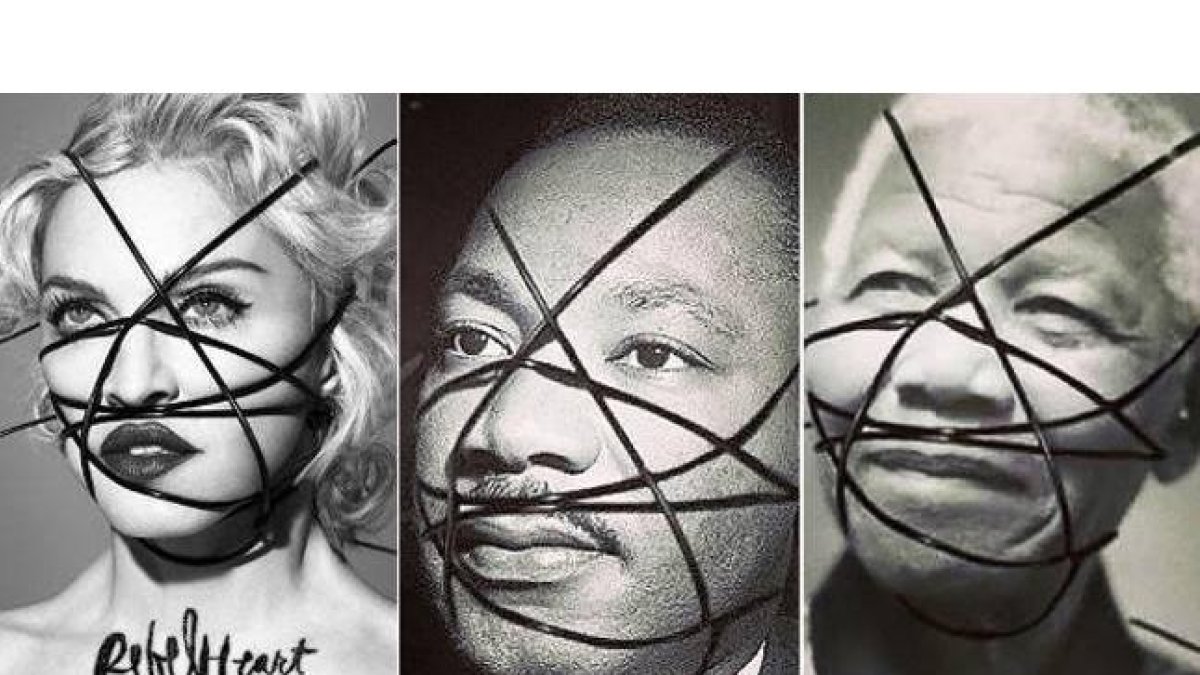 Montaje de la portada del disco de Madonna y las fotos manipuladas de Luther King y Mandela.-FACEBOOK / MADONNA