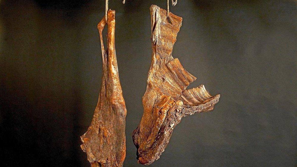 Dos piezas de la carne de chivo pertenecientes al pernil y costillar.-L.P.