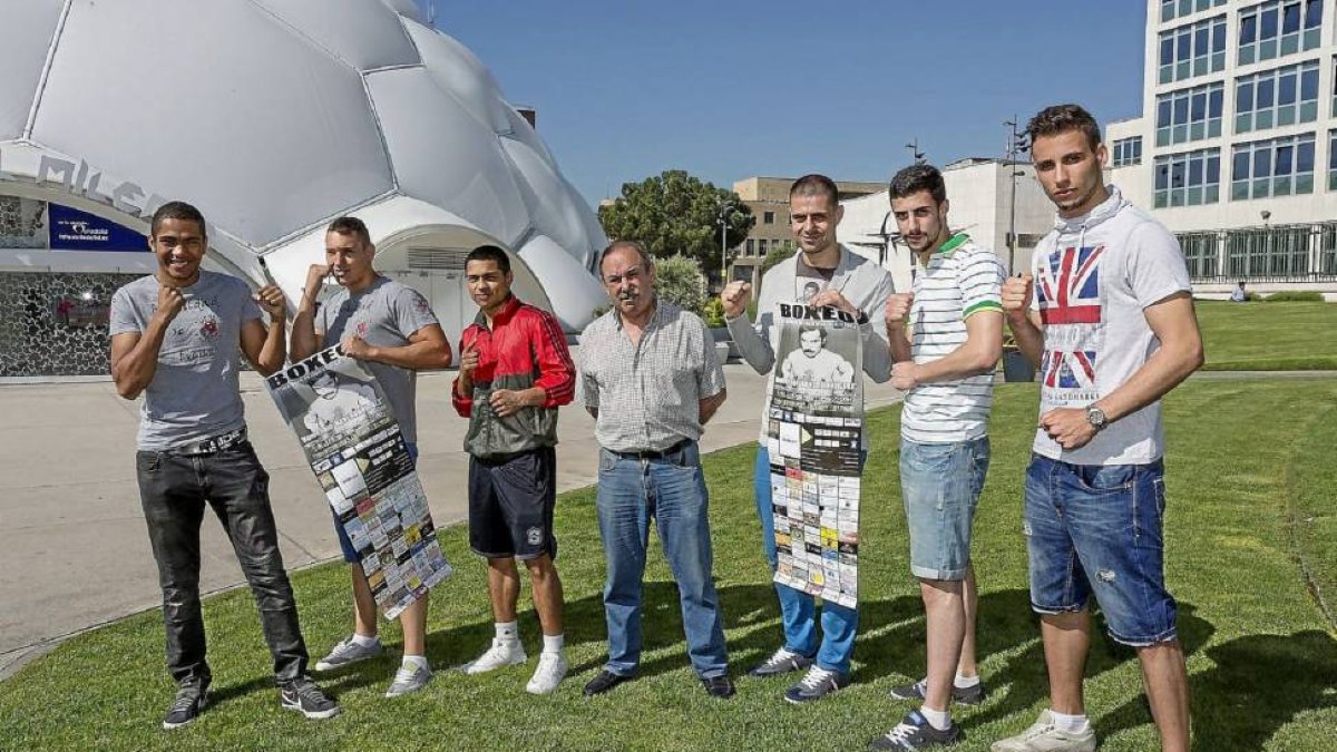 De izquierda a derecha, Lucas Gómez, Manu Varela, Salvi Jiménez, Nani Rodríguez, Isaac Olmedo, Aitor Olmedo y Sergio Castillo.-M. Á. Santos