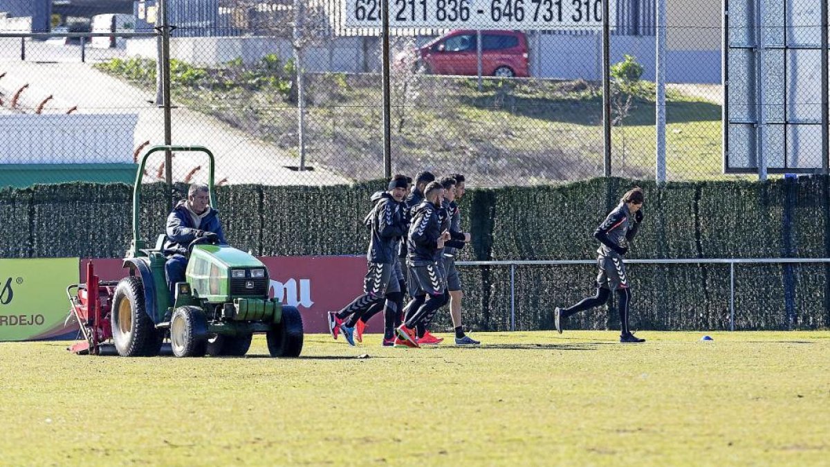 Los titulares en los Anexos junto al tractorcillo escarificador.-MIGUEL ÁNGEL SANTOS