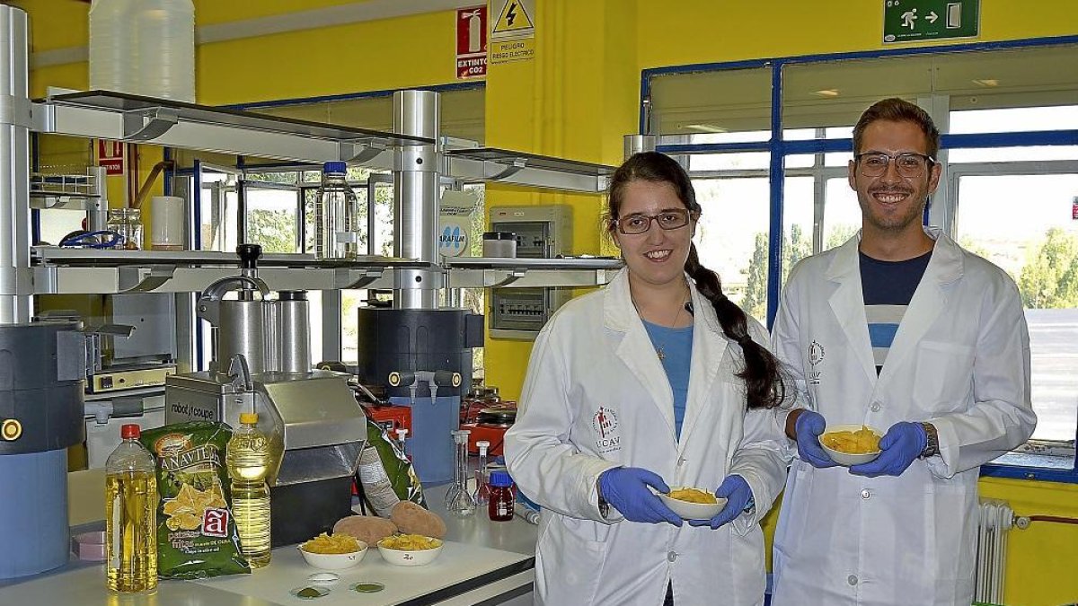 Dos investigadores en uno de los laboratorios de la Universidad Católica de Ávila.-E.M.