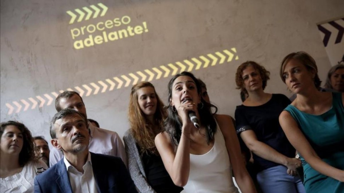 Rita Maestre, Tania Sánchez y José Manuel López, el pasado 7 de septiembre, en la presentación de su candidatura para dirigir Podemos Madrid.-JOSE LUIS ROCA