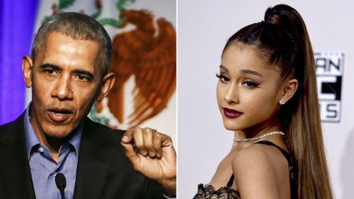 El expresidente Barack Obama y la cantante y actriz Ariana Grande.-EL PERIÓDICO