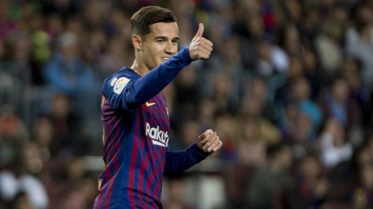 Philippe Coutinho, durante el partido de Liga entre el Barca y el Levante.-JORDI COTRINA
