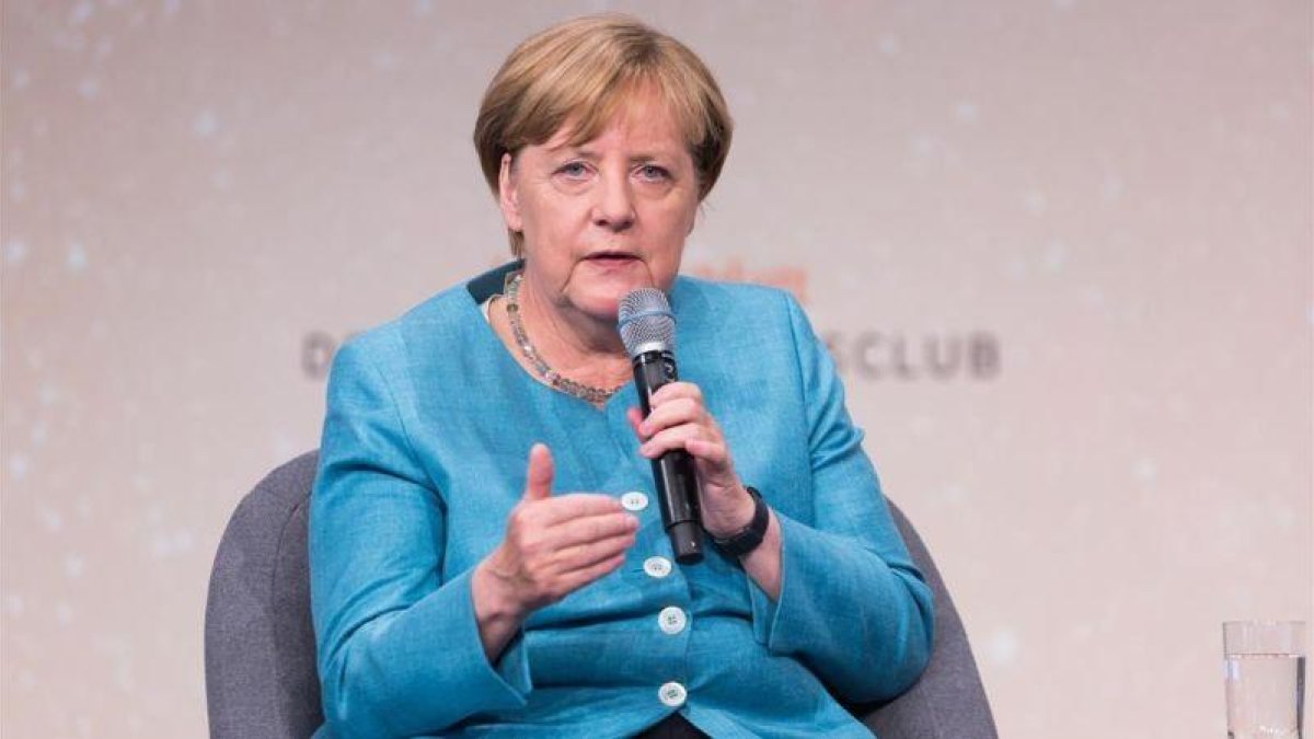Merkel interviene en un coloquio sobre el futuro de Occidente, en Berlín, el 23 de agosto.-GETTY IMAGES