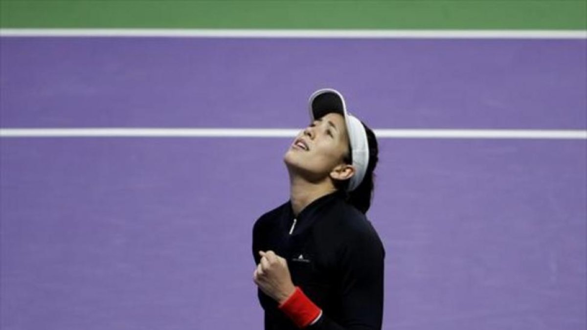 Garbiñe Muguruza, ayer.-