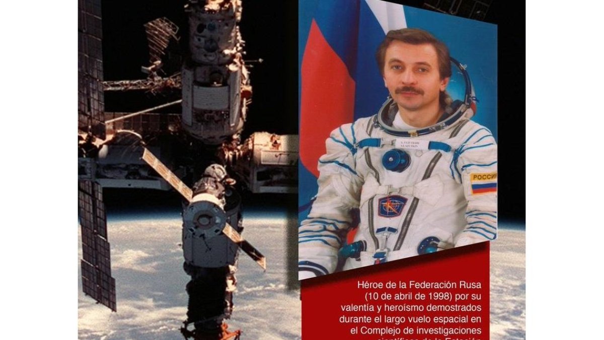 Detalle del cartel promocional de la charla de Aleksandr Ivanovich Lazutkin en el Museo de la Ciencia de Valladolid-@MCienciaVLL