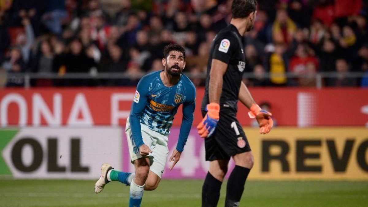 Diego Costa, en Montilivi.-AFP