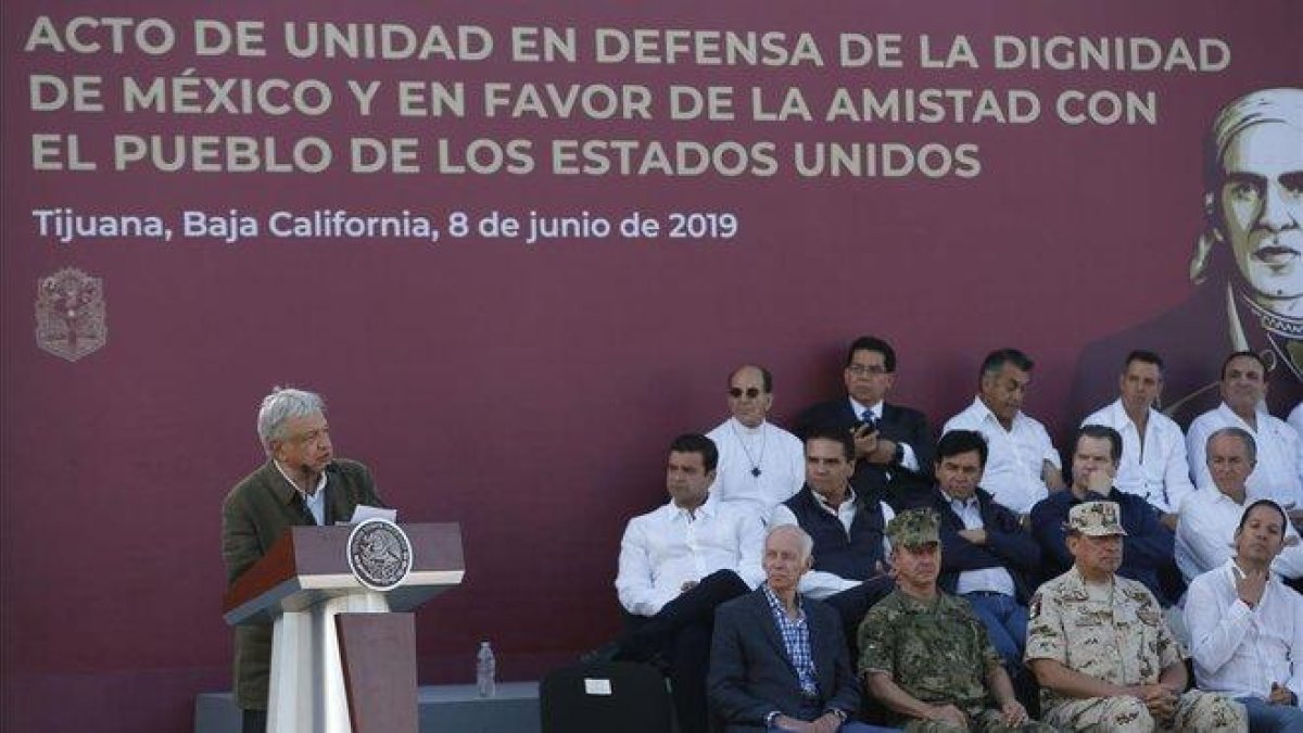 El presidente de México Andrés Manuel López Obrador durante el acto celebrado en Tijuana el 8 de junio.-EDUARDO VERDUGO (AP)