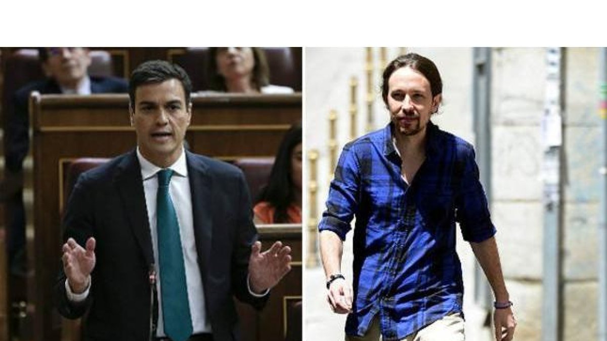 Pedro Sánchez y Pablo Iglesias.-Foto: EFE / EMILIO NARANJO / AFP / GERARD JULIEN