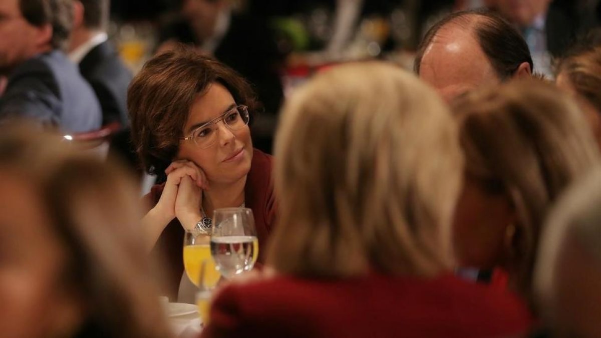 La vicepresidenta durante el desayuno informativo de Europa Press.-JOSÉ LUIS ROCA