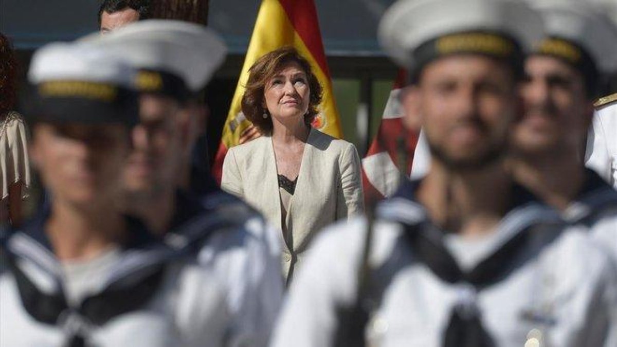 Carmen Calvo en Sevilla durante la celebración del 500 aniversario del viaje de Ferdinand Magallanes.-AFP / CRISTINA QUICLER