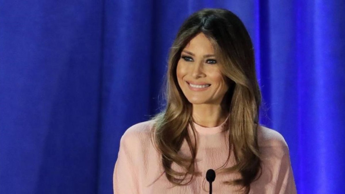 Melania Trump, en su discurso en el Main Line Sports Center, en Berwyn (Pensilvania), el 3 de noviembre.-AP / PATRICK SEMANSKY