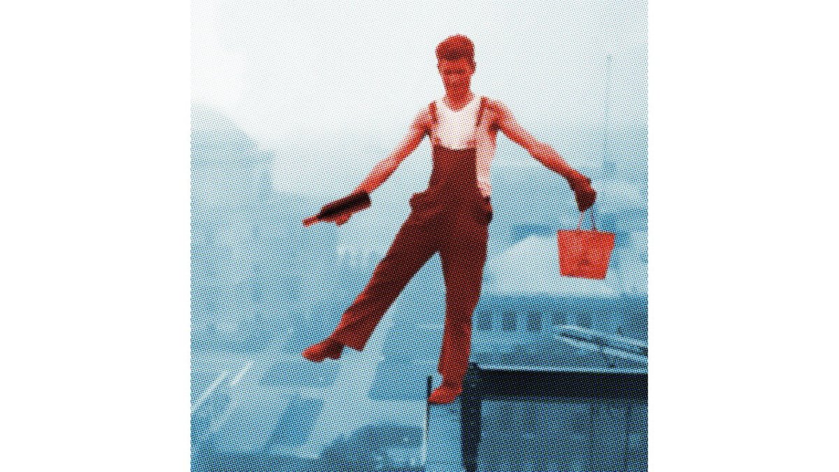 Dibujo de un obrero con una botella de vino.- E.M.