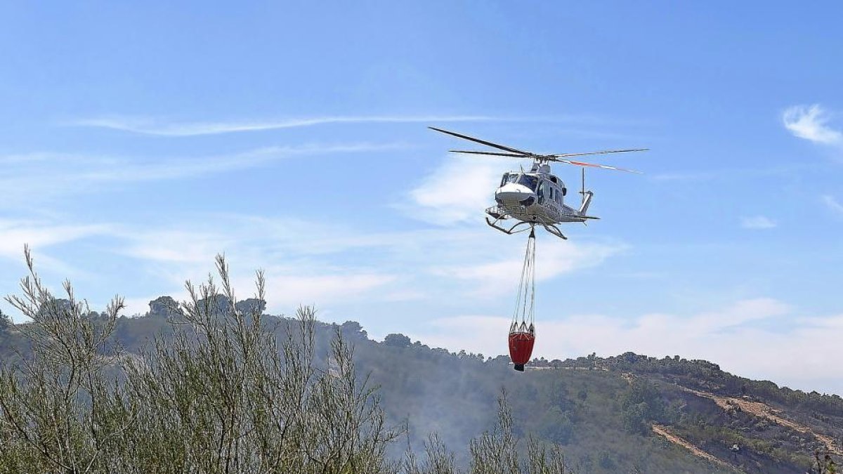 Un hidriavión vuela ayer el término zamorano de Pino del Oro.-ICAL