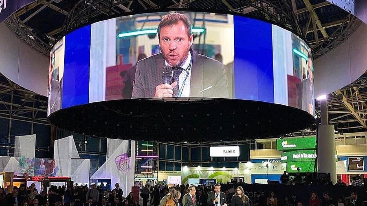 Óscar Puente, en un momento de su intervención en la cumbre del clima de Madrid.-E.M.