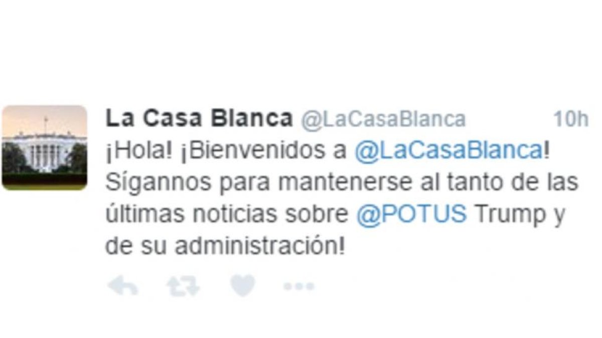 Primer tuit en castellano del Gobierno de Trump.-