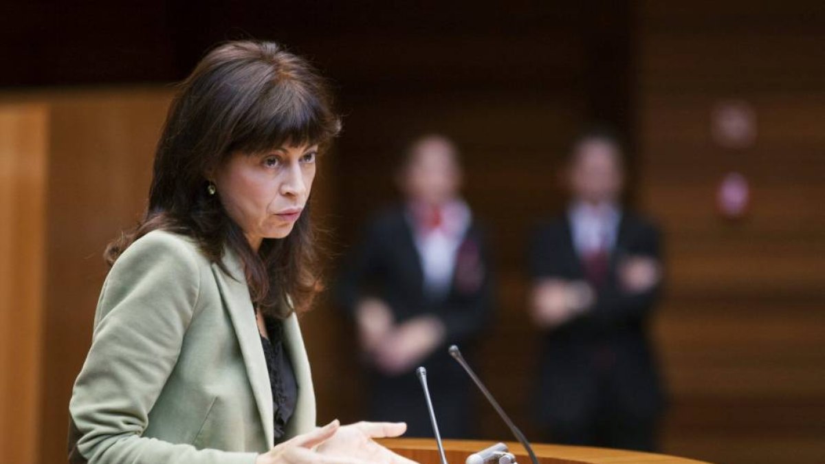 La portavoz socialista, Ana Redondo, durante su intervención en el pleno de las Cortes de Castilla y León-Efe
