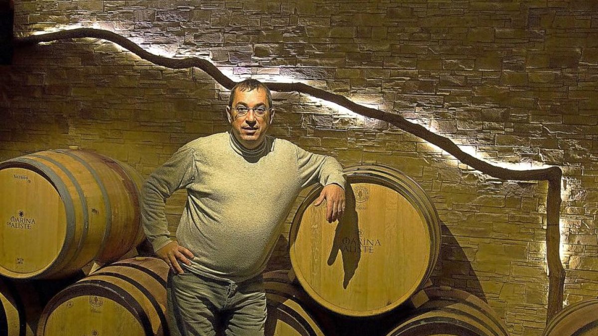 Javier de Jesús Pérez junto a las barricas donde envejece el vino.-M.D.