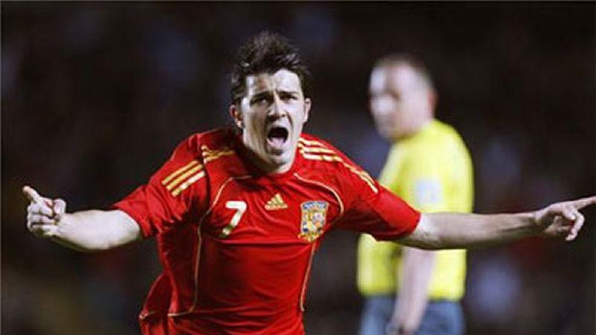 David Villa celebra un tanto con la selección-EL PERIÓDICO