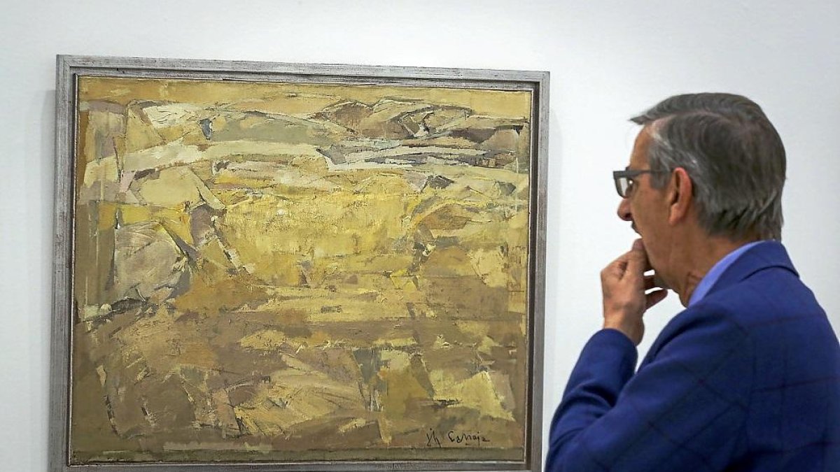 Rafael del Valle contempla una de las obras de la muestra.-MIGUEL ÁNGEL SANTOS