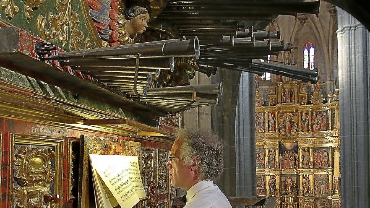 Interpretación del profesor Haas con el órgano de San Juan de Santoyo en una imagen de archivo.-ICAL