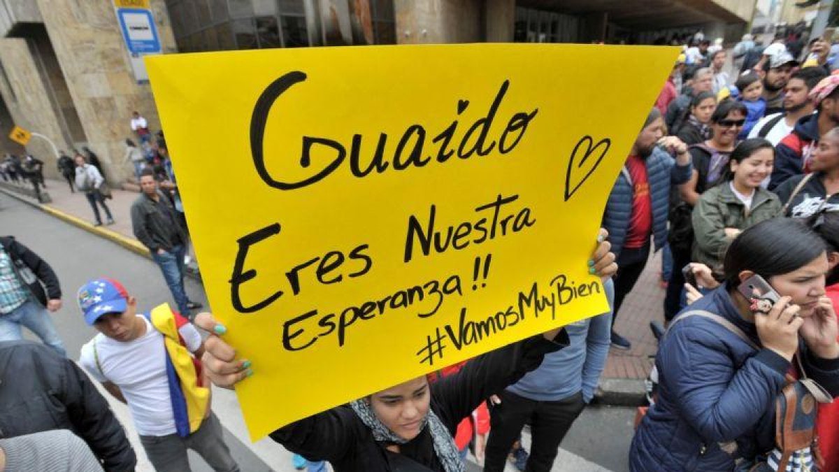 Guaidó llegó el domingo a Bogotá para participar en la cumbre del Grupo de Lima.-REUTERS