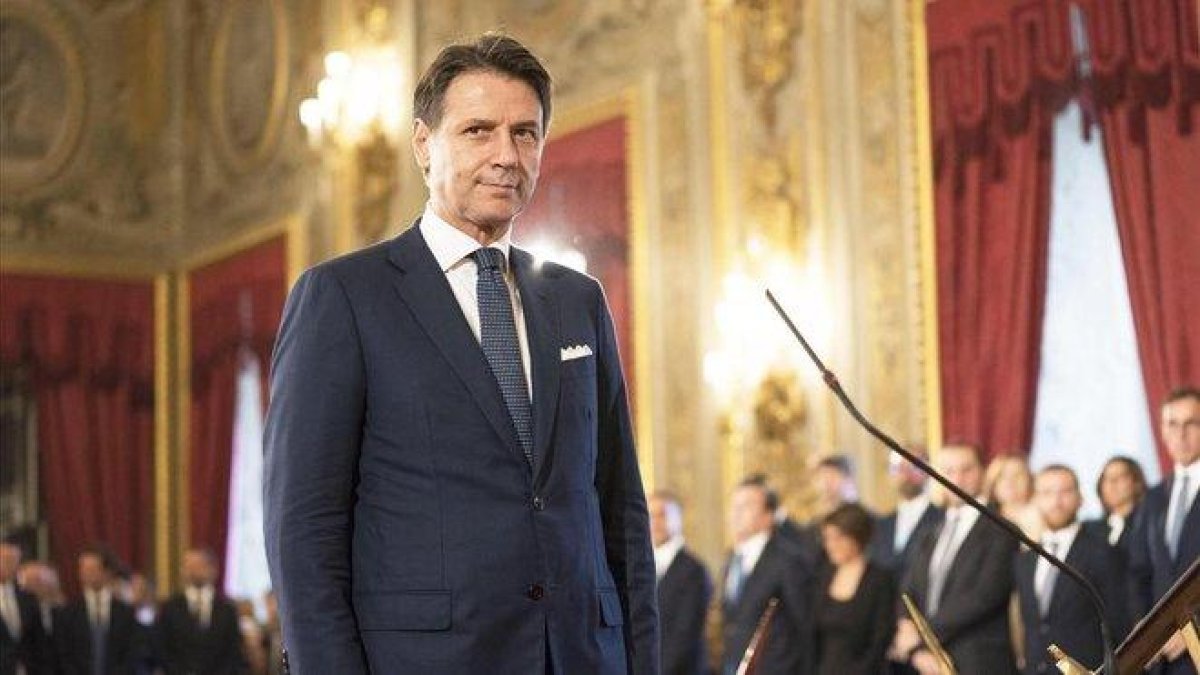 El primer ministro italiano, Giuseppe Conte, durante la toma de posesión, este jueves en el palacio del Quirinale.-FILIPPO ATTILI (EFE)