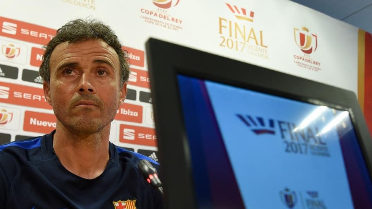 Luis Enrique, en la conferencia de prensa previa a la final de la Copa del Rey.-LLUIS GENE / AFP