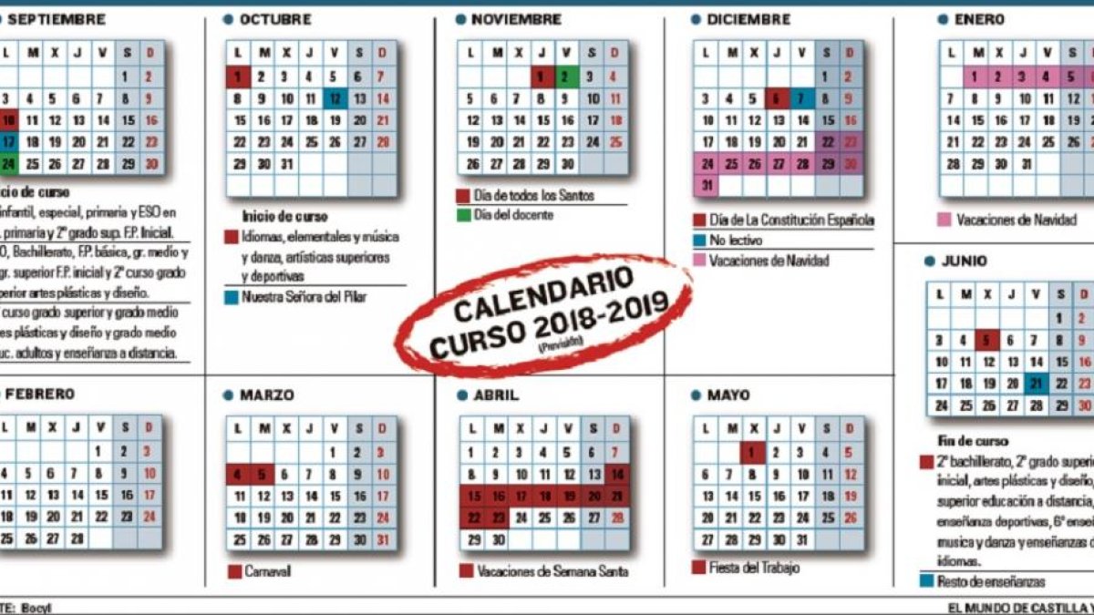Calendario escolar 2018-2019.-EL MUNDO DE CASTILLA Y LEÓN