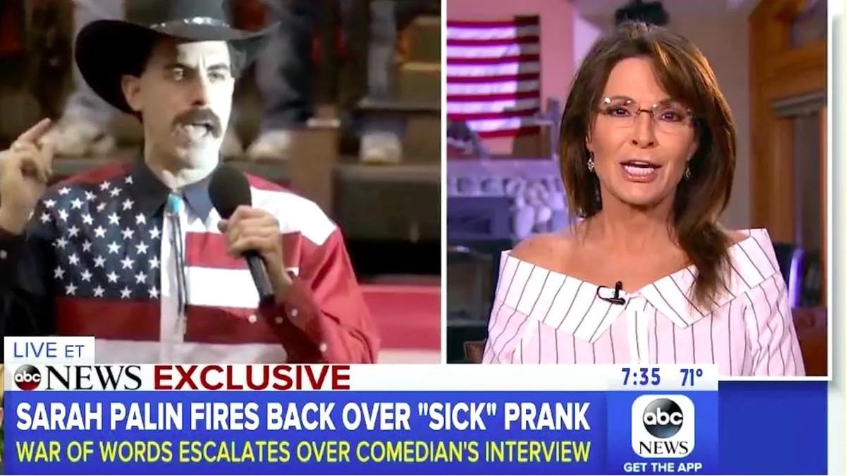 La polémica entre el humorista Sacha Baron Cohen y la política Sarah Palin es noticia de losprincipales informativos de EEUU.-