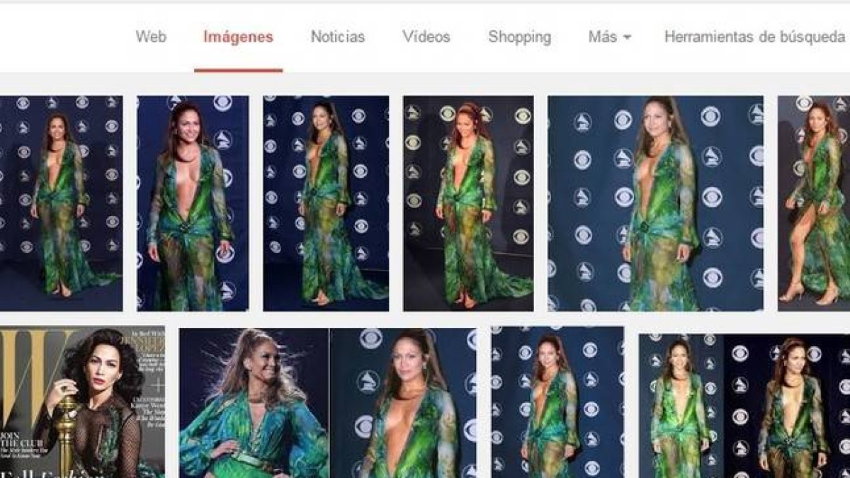 El vestido Versace de Jennifer López en los Grammy provocó la creación de Google Imágenes.-Foto: GOOGLE