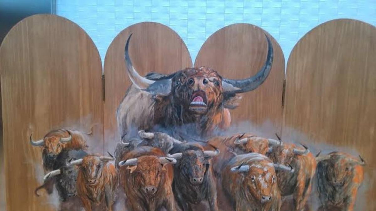Imagen de la obra 'Estampida' del artista cuellarano Alfonso Rey expuesta en Las Ventas hace unas semanas.-El Mundo