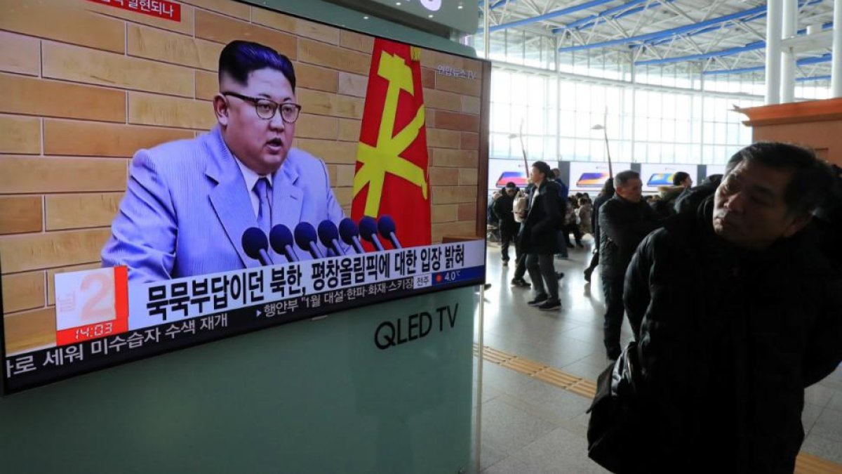 El líder norcoreano, Kim Jong-un, durante el discurso de bienvenida del 2018.-
