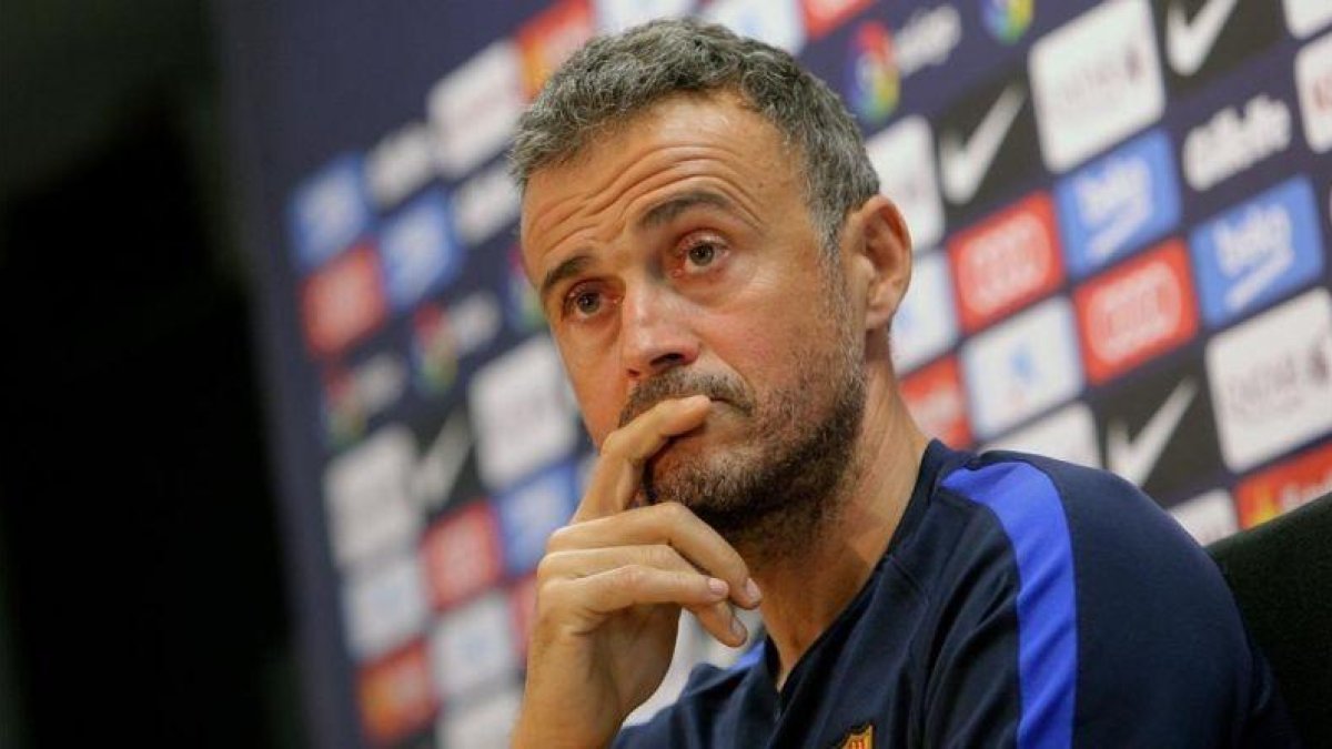 Luis Enrique, en la sala de prensa de Sant Joan Despí.-MARC CASANOVAS
