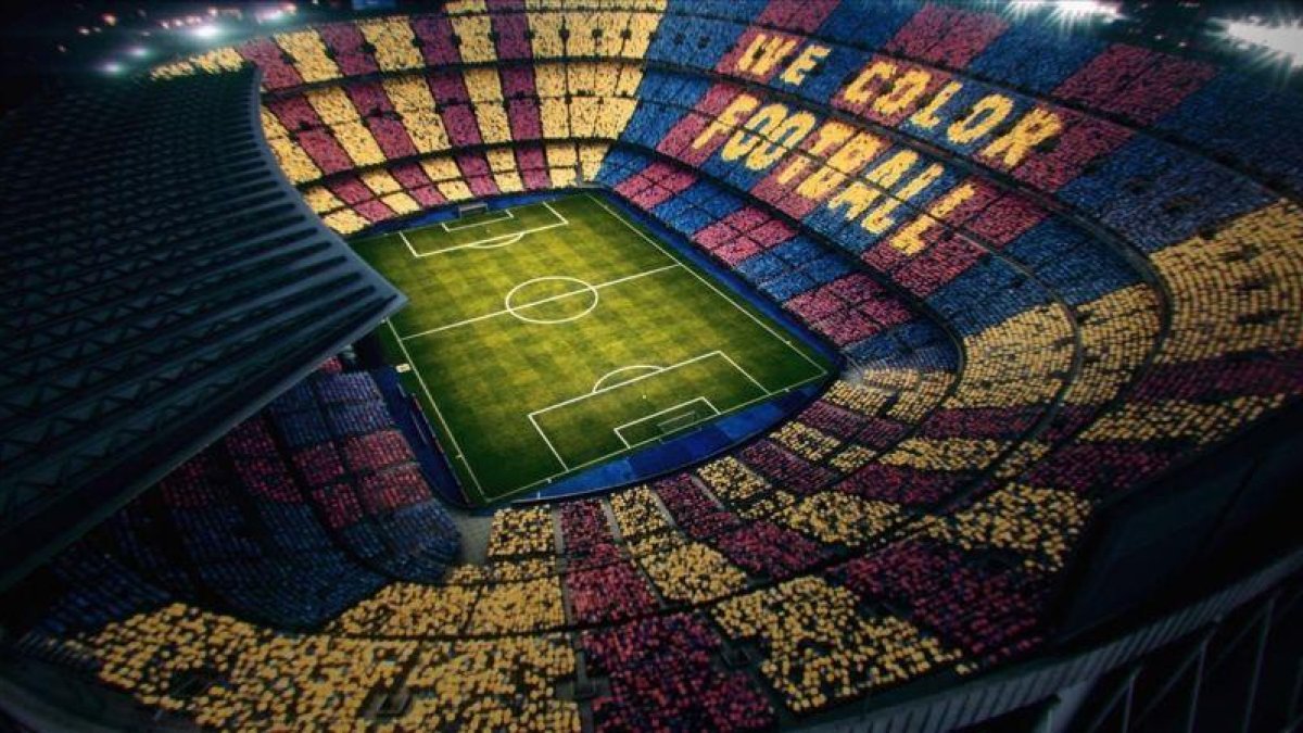Simulación del mosaico que tendrá lugar en el Camp Nou el próximo domingo.-FC BARCELONA